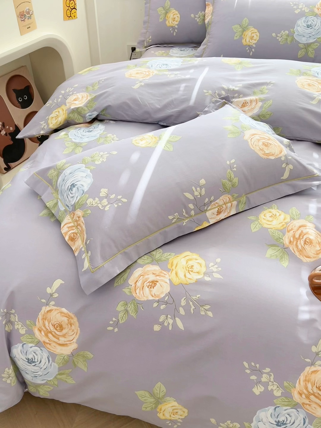 91家纺网 家纺一手货源 找家纺 名优家纺 2026新款60S13374高支密全棉印花纯色四件套 絮棠-灰