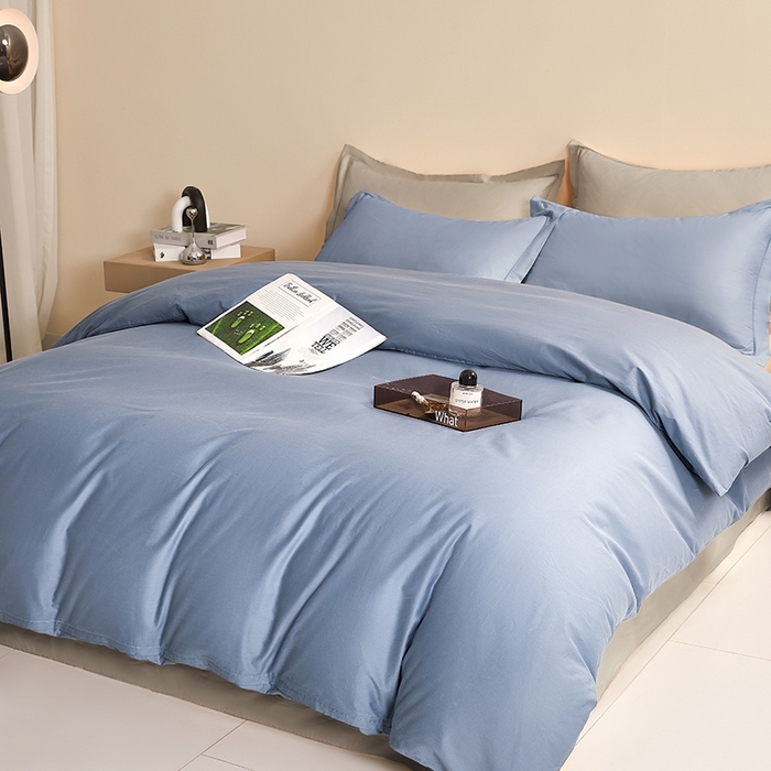 91家纺网 家纺一手货源 找家纺 名优家纺 2026新款60S13374高支密全棉印花纯色四件套 宾利兰+浅灰