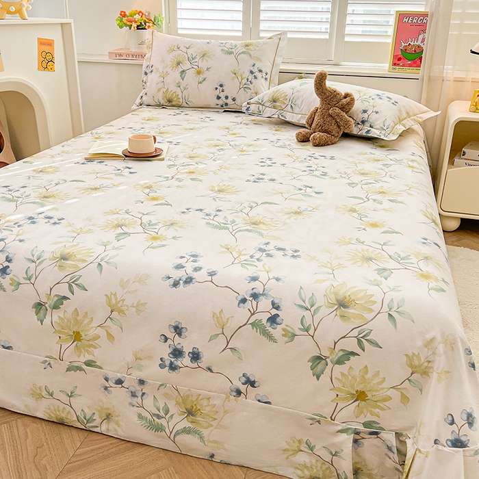 91家纺网 家纺一手货源 找家纺 名优家纺 2026新款60S13374高支密全棉印花纯色四件套 洛颜-蓝