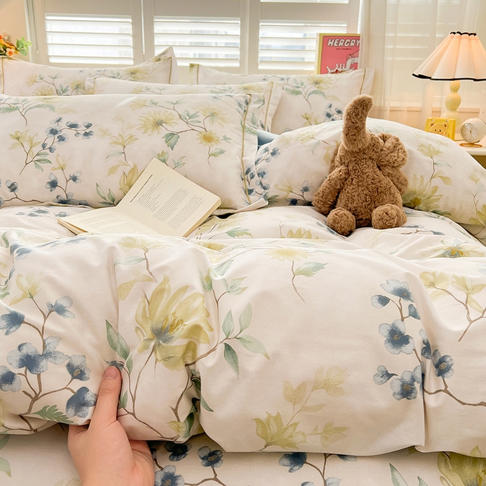 91家纺网 家纺一手货源 找家纺 名优家纺 2026新款60S13374高支密全棉印花纯色四件套 洛颜-蓝