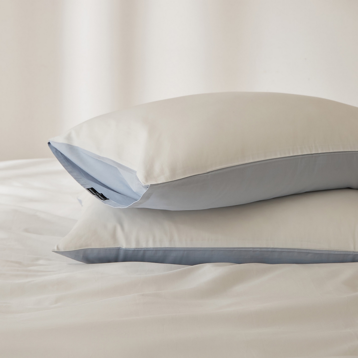 91家纺网 家纺一手货源 找家纺 EH家居 2026新款长绒棉安缦之境单品系列单枕套 AB版-安缦之境-蓝白