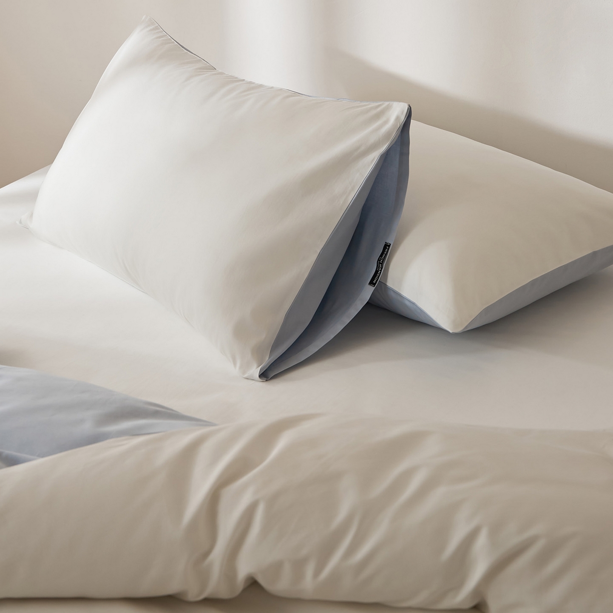 91家纺网 家纺一手货源 找家纺 EH家居 2026新款长绒棉安缦之境单品系列单枕套 AB版-安缦之境-蓝白