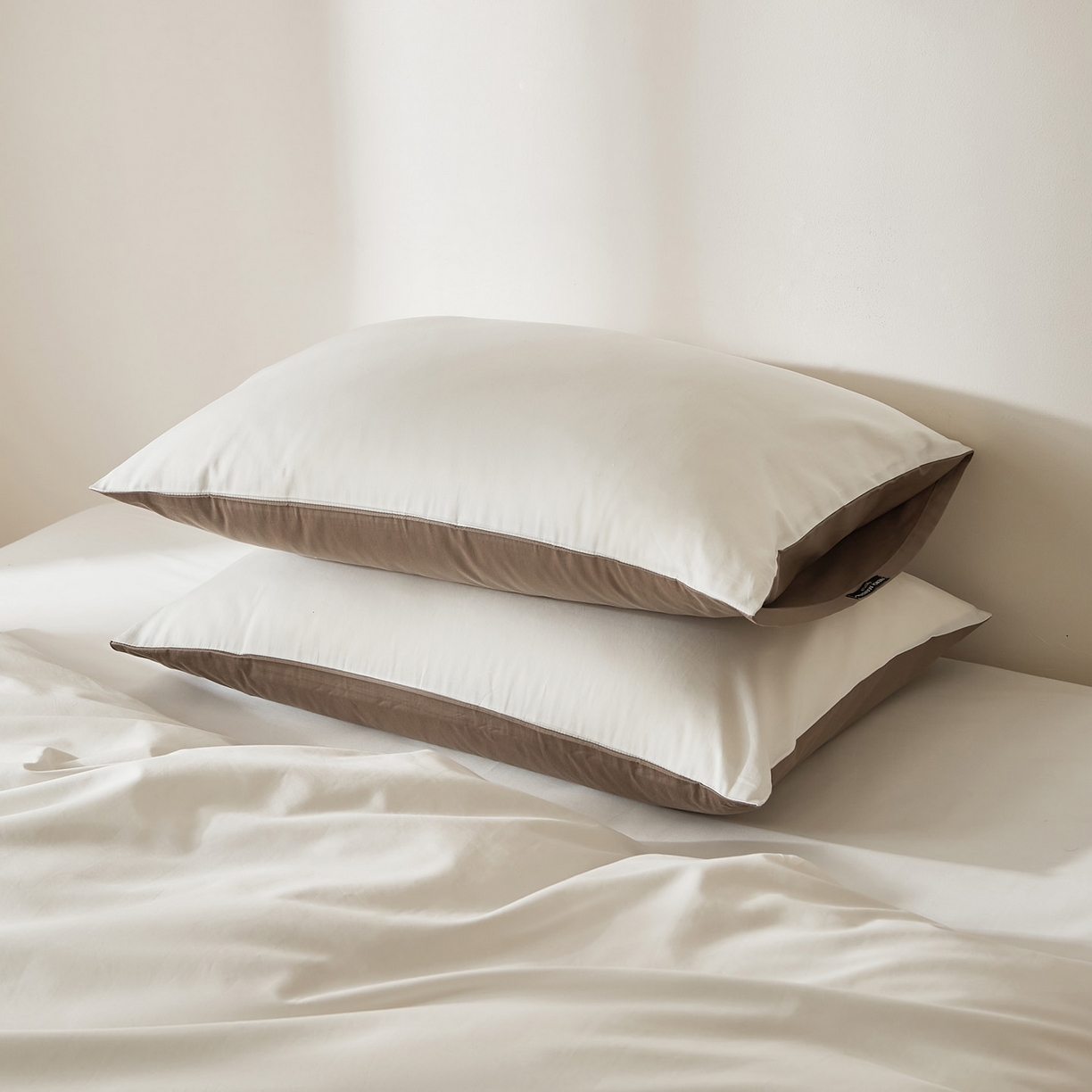 91家纺网 家纺一手货源 找家纺 EH家居 2026新款长绒棉安缦之境单品系列单枕套 AB版-安缦之境-阳光白咖