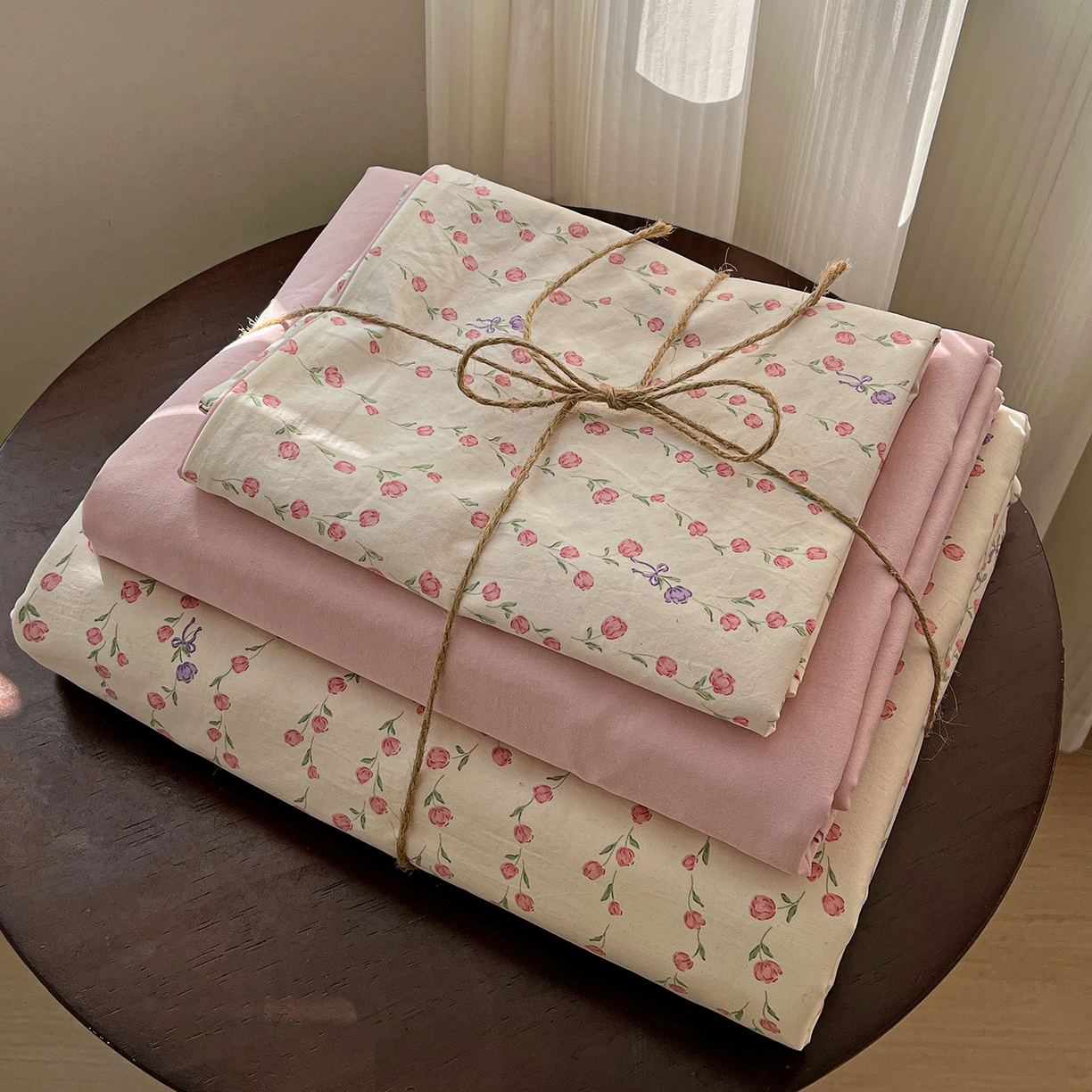 91家纺网 家纺一手货源 找家纺 水墨江南 2026新款加厚仿棉古法水洗棉小布袋款印花四件套 拾花季