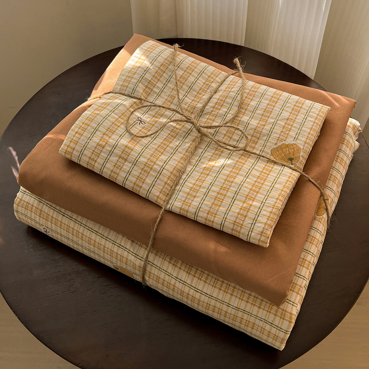 91家纺网 家纺一手货源 找家纺 水墨江南 2026新款加厚仿棉古法水洗棉小布袋款印花四件套 小南瓜