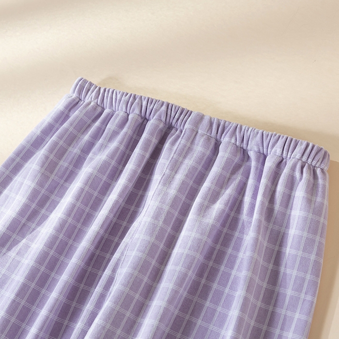 91家纺网 家纺一手货源 找家纺 洛兰沙家居馆 2025新款秋冬保暖女士家居服素行简约格休闲舒适睡衣长袖长裤翻领弹力 紫色