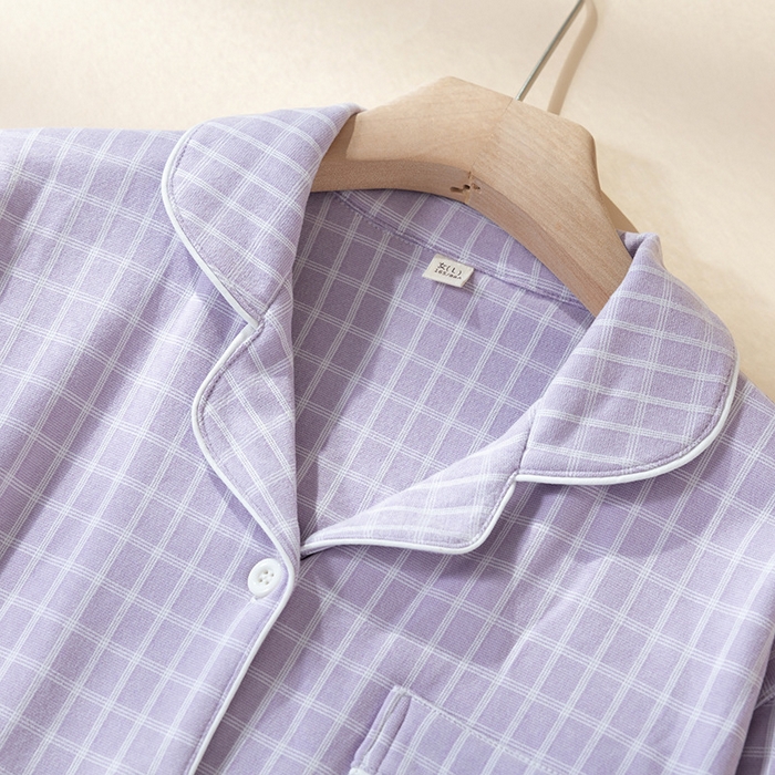 91家纺网 家纺一手货源 找家纺 洛兰沙家居馆 2025新款秋冬保暖女士家居服素行简约格休闲舒适睡衣长袖长裤翻领弹力 紫色