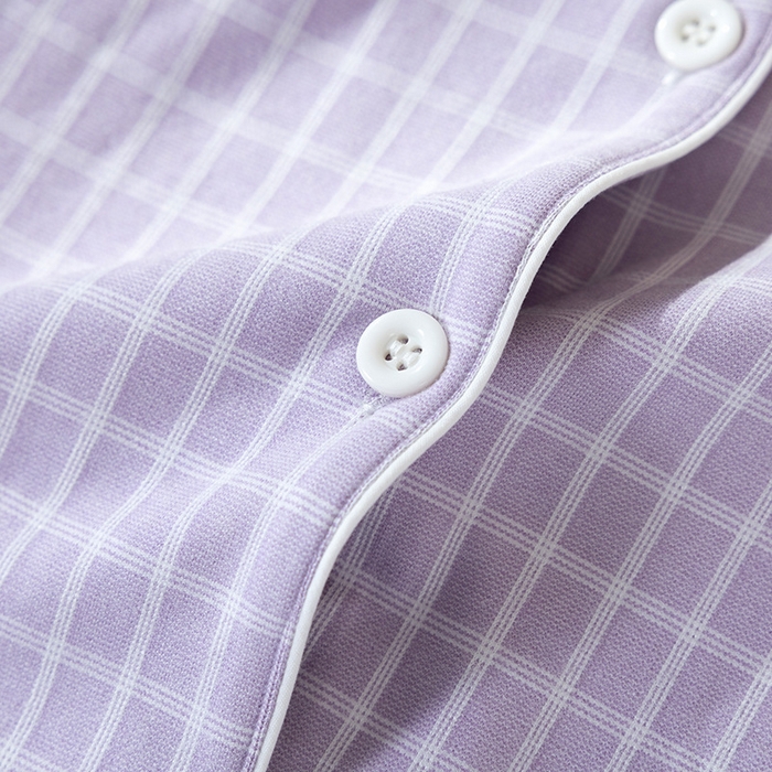 91家纺网 家纺一手货源 找家纺 洛兰沙家居馆 2025新款秋冬保暖女士家居服素行简约格休闲舒适睡衣长袖长裤翻领弹力 紫色