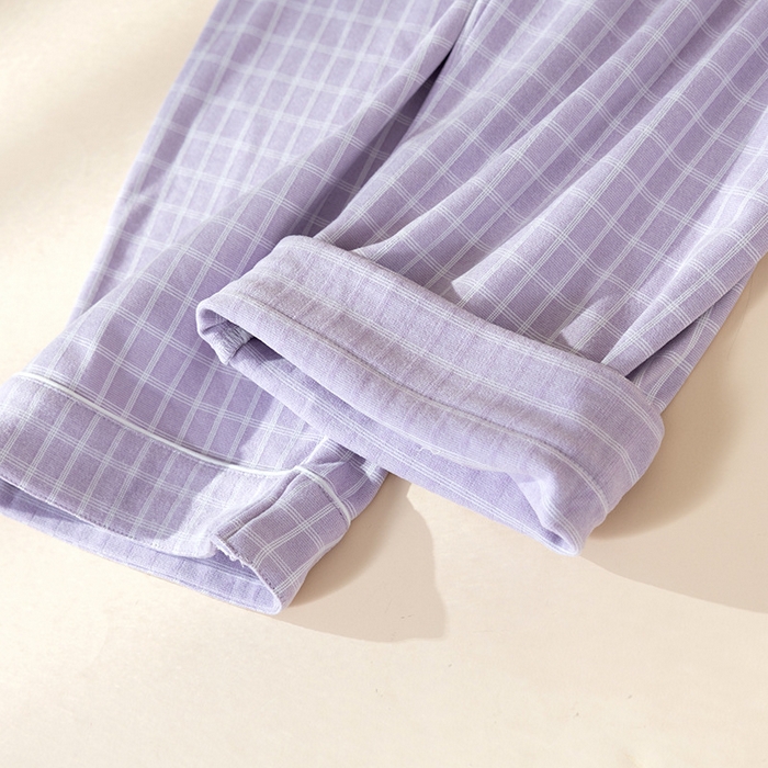 91家纺网 家纺一手货源 找家纺 洛兰沙家居馆 2025新款秋冬保暖女士家居服素行简约格休闲舒适睡衣长袖长裤翻领弹力 紫色