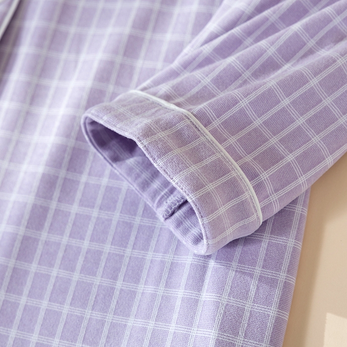 91家纺网 家纺一手货源 找家纺 洛兰沙家居馆 2025新款秋冬保暖女士家居服素行简约格休闲舒适睡衣长袖长裤翻领弹力 紫色