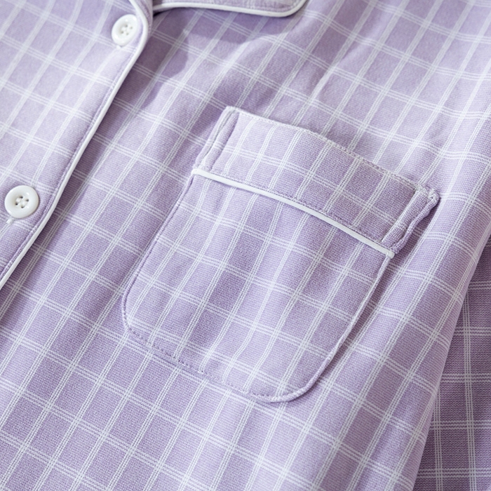 91家纺网 家纺一手货源 找家纺 洛兰沙家居馆 2025新款秋冬保暖女士家居服素行简约格休闲舒适睡衣长袖长裤翻领弹力 紫色