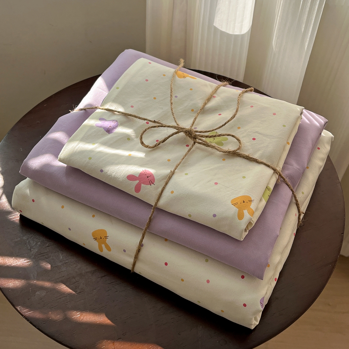 91家纺网 家纺一手货源 找家纺 水墨江南 2026新款加厚仿棉古法水洗棉小布袋款印花四件套 小兔波波