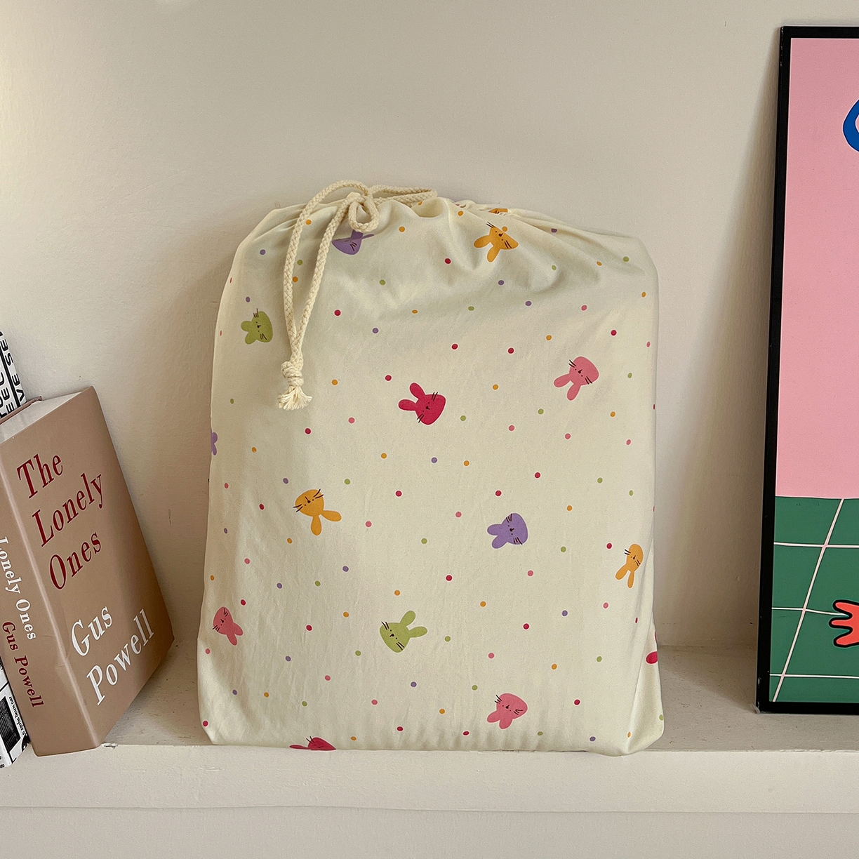 91家纺网 家纺一手货源 找家纺 水墨江南 2026新款加厚仿棉古法水洗棉小布袋款印花四件套 小兔波波