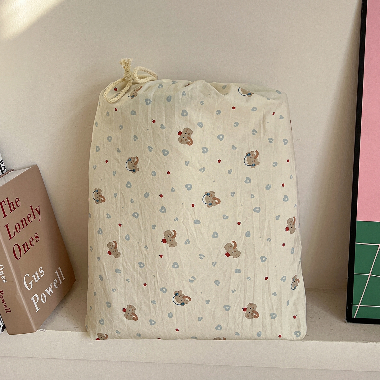 91家纺网 家纺一手货源 找家纺 水墨江南 2026新款加厚仿棉古法水洗棉小布袋款印花四件套 性感小象