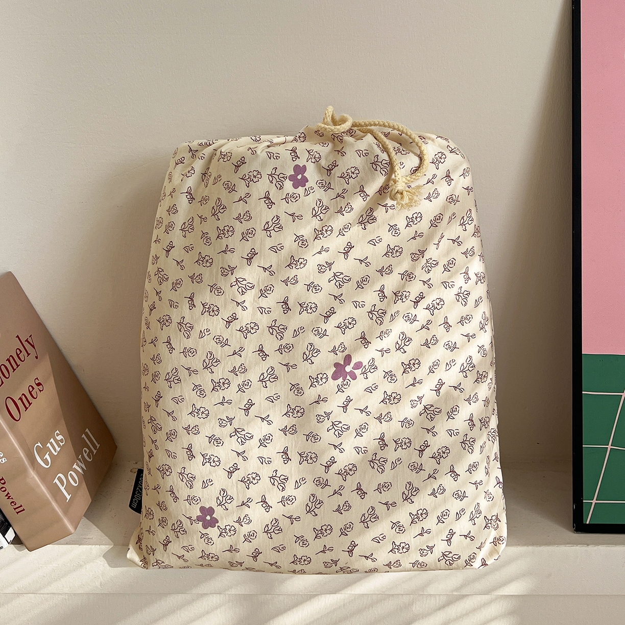 91家纺网 家纺一手货源 找家纺 水墨江南 2026新款加厚仿棉古法水洗棉小布袋款印花四件套 紫色小花