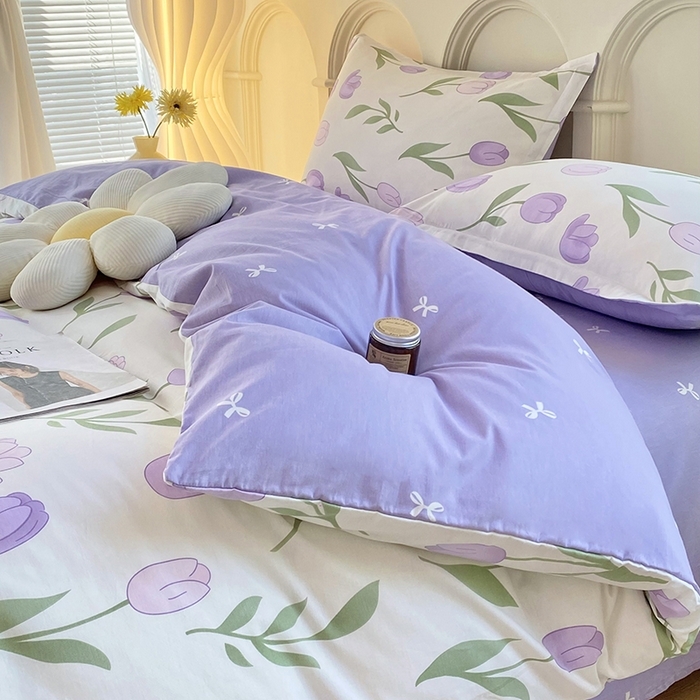 珂博家纺 2024新款轻柔感全棉印花纯棉四件套 郁金花海