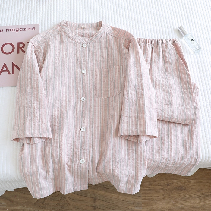 91家纺网 家纺一手货源 找家纺 （总）洛兰沙家居馆【只代发】【只代发】 2024新款全棉色织提花国风长袖长裤睡衣女四季薄款圆领套头家居服套装可外穿