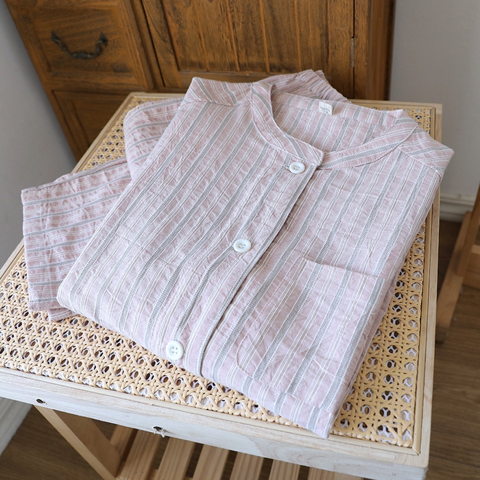 91家纺网 家纺一手货源 找家纺 洛兰沙家居馆 2025新款云涧全棉女士家居服七分袖九分裤套装夏季薄款睡衣宽松休闲简约风 云涧粉色