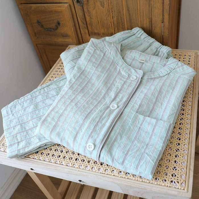 91家纺网 家纺一手货源 找家纺 洛兰沙家居馆 2025新款云涧全棉女士家居服七分袖九分裤套装夏季薄款睡衣宽松休闲简约风 云涧绿色