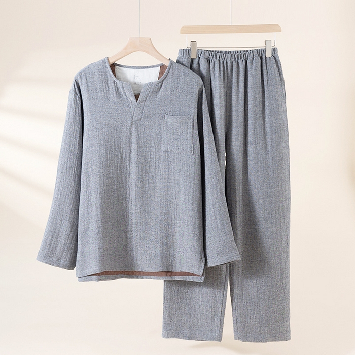 91家纺网 家纺一手货源 找家纺 （总）洛兰沙家居馆【只代发】【只代发】 2024新款全棉色织提花国风长袖长裤睡衣女四季薄款圆领套头家居服套装可外穿