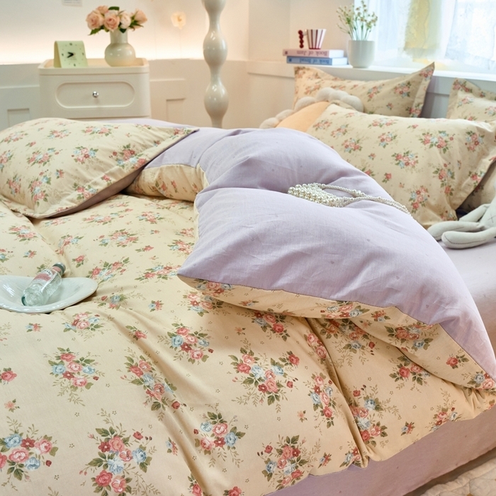 91家纺网 家纺一手货源 找家纺 珂博家纺 2025新款12868全棉纯棉小清新印花四件套 逸雅晨曦