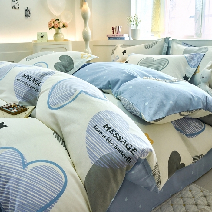 91家纺网 家纺一手货源 找家纺 珂博家纺 2025新款12868全棉纯棉小清新印花四件套 爱意满满