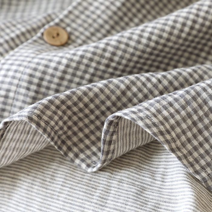 91家纺网 家纺一手货源 找家纺 （总）洛兰沙家居馆 2025新款温澜男士纯棉双层色织棉纱家居服睡衣圆领简约格子透气长袖长裤套