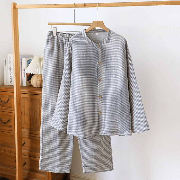 91家纺网 家纺一手货源 找家纺 （总）洛兰沙家居馆【只代发】【只代发】 2024新款全棉色织提花国风长袖长裤睡衣女四季薄款圆领套头家居服套装可外穿