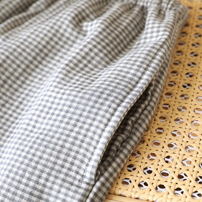 91家纺网 家纺一手货源 找家纺 （总）洛兰沙家居馆 2025新款温澜男士纯棉双层色织棉纱家居服睡衣圆领简约格子透气长袖长裤套