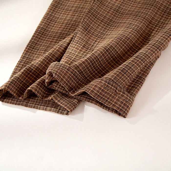 91家纺网 家纺一手货源 找家纺 洛兰沙家居馆 2025新款情侣款全棉双层男女家居服简约睡衣套装长袖长裤格子简约风舒适款 男士莫奈花园长袖长裤套装-卡其色