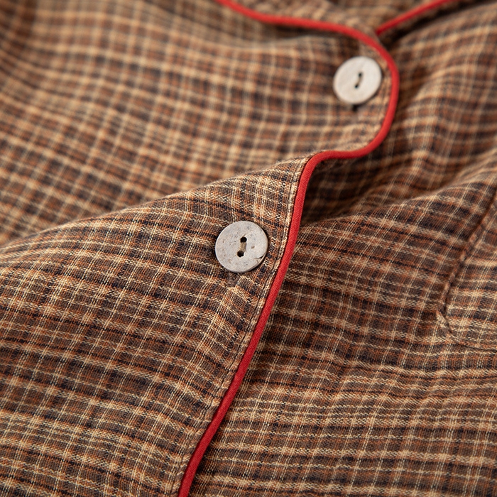 91家纺网 家纺一手货源 找家纺 （总）洛兰沙家居馆 2025新款情侣款全棉双层男女家居服简约睡衣套装长袖长裤格子简约风舒适款