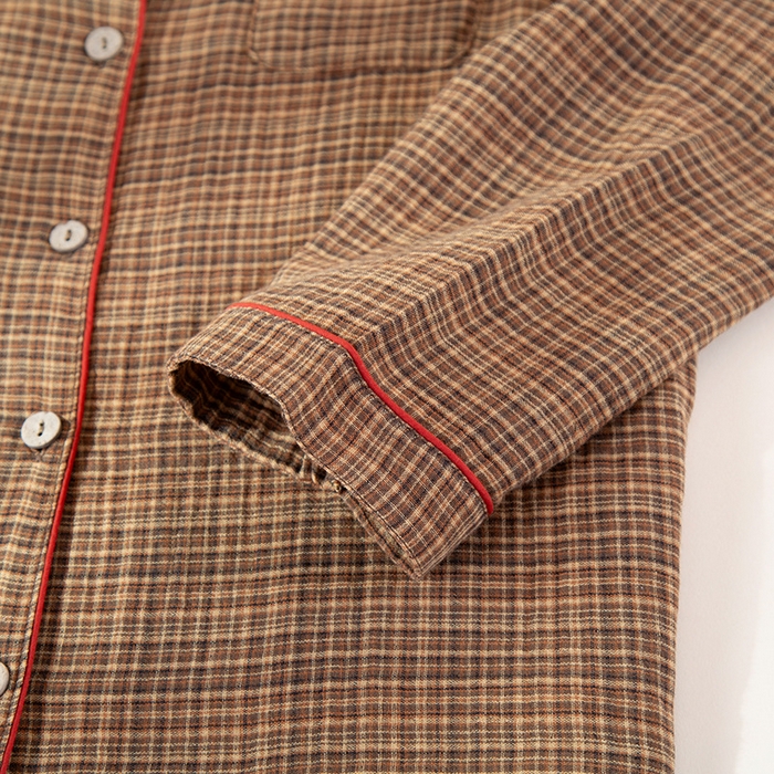 91家纺网 家纺一手货源 找家纺 （总）洛兰沙家居馆 2025新款情侣款全棉双层男女家居服简约睡衣套装长袖长裤格子简约风舒适款