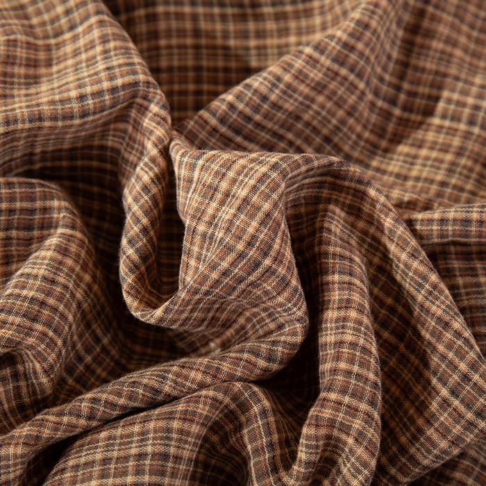 91家纺网 家纺一手货源 找家纺 洛兰沙家居馆 2025新款情侣款全棉双层男女家居服简约睡衣套装长袖长裤格子简约风舒适款 女士莫奈花园长袖长裤套装-卡其色