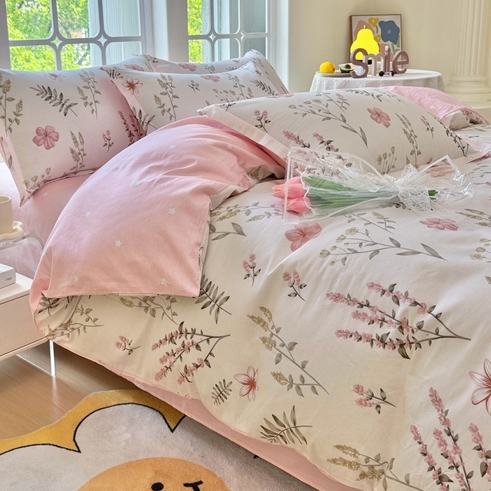 91家纺网 家纺一手货源 找家纺 （总）珂博家纺 2025新款12868全棉纯棉小清新印花四件套学生宿舍三件套-系列二