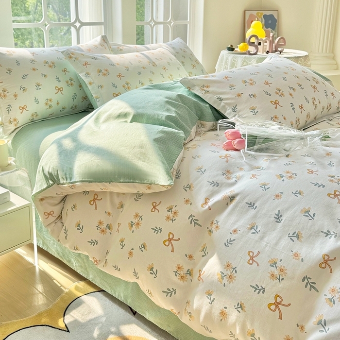 91家纺网 家纺一手货源 找家纺 珂博家纺 2025新款12868全棉纯棉小清新印花四件套学生宿舍三件套-系列二 结系花铃