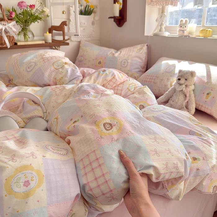 91家纺网 家纺一手货源 找家纺 总-金梦拉 2026新款春夏古法水洗仿棉砂洗云小棉小布袋四件套