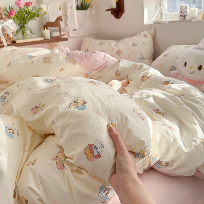 91家纺网 家纺一手货源 找家纺 总-金梦拉 2026新款春夏古法水洗仿棉砂洗云小棉小布袋四件套