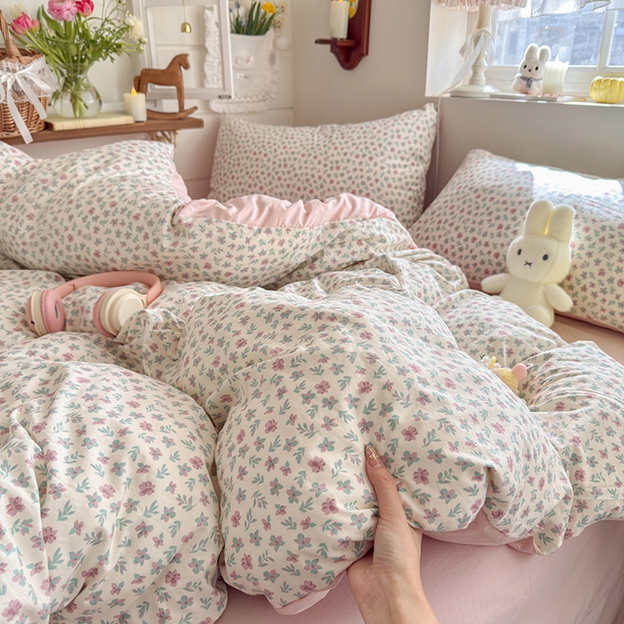 91家纺网 家纺一手货源 找家纺 总-金梦拉 2026新款春夏古法水洗仿棉砂洗云小棉小布袋四件套