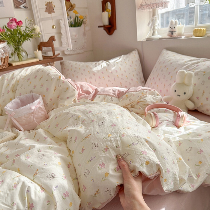 91家纺网 家纺一手货源 找家纺 总-金梦拉 2026新款春夏古法水洗仿棉砂洗云小棉小布袋四件套