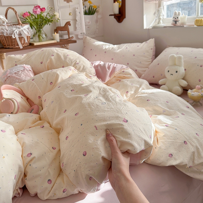 91家纺网 家纺一手货源 找家纺 总-金梦拉 2026新款春夏古法水洗仿棉砂洗云小棉小布袋四件套