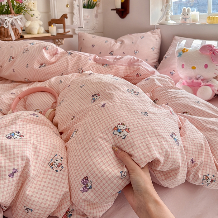 91家纺网 家纺一手货源 找家纺 总-金梦拉 2026新款春夏古法水洗仿棉砂洗云小棉小布袋四件套