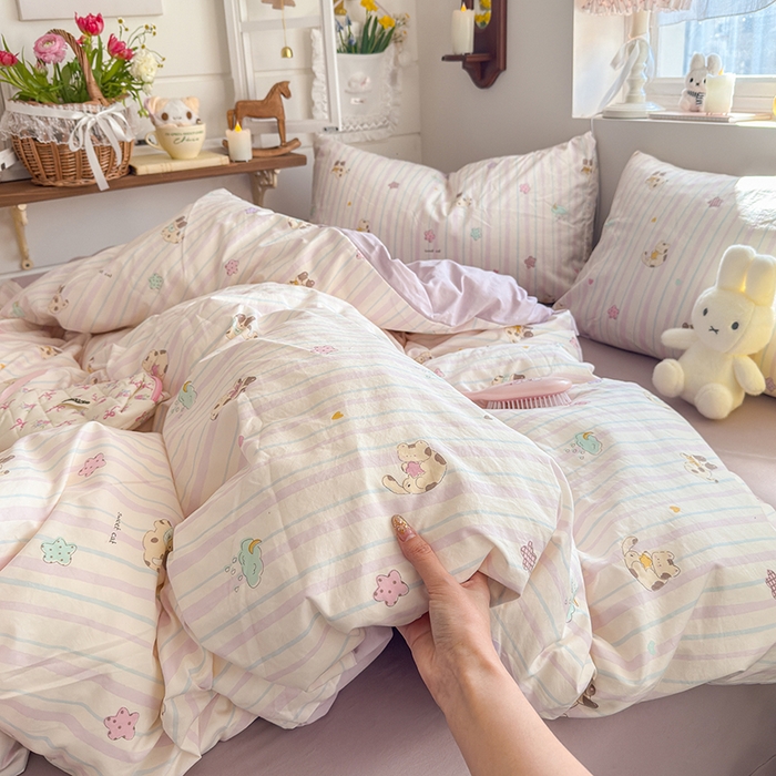 91家纺网 家纺一手货源 找家纺 总-金梦拉 2026新款春夏古法水洗仿棉砂洗云小棉小布袋四件套