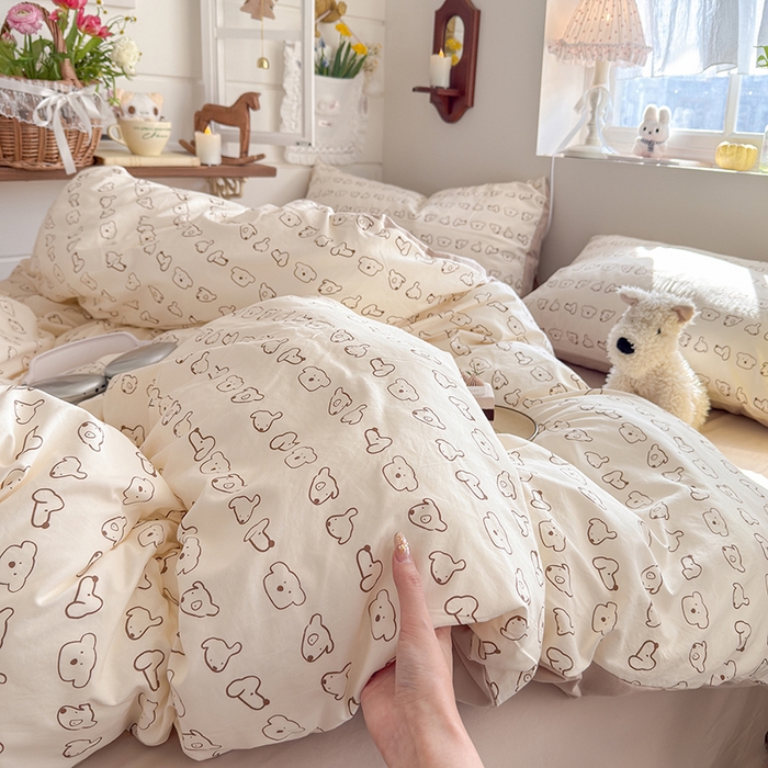 91家纺网 家纺一手货源 找家纺 总-金梦拉 2026新款春夏古法水洗仿棉砂洗云小棉小布袋四件套