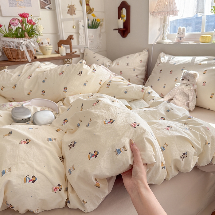 91家纺网 家纺一手货源 找家纺 总-金梦拉 2026新款春夏古法水洗仿棉砂洗云小棉小布袋四件套