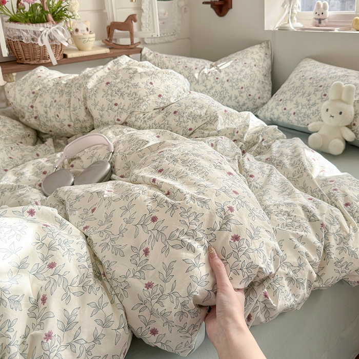 91家纺网 家纺一手货源 找家纺 总-金梦拉 2026新款春夏古法水洗仿棉砂洗云小棉小布袋四件套