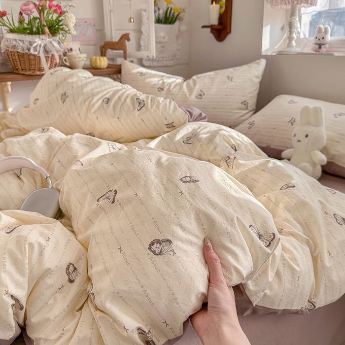 91家纺网 家纺一手货源 找家纺 总-金梦拉 2026新款春夏古法水洗仿棉砂洗云小棉小布袋四件套