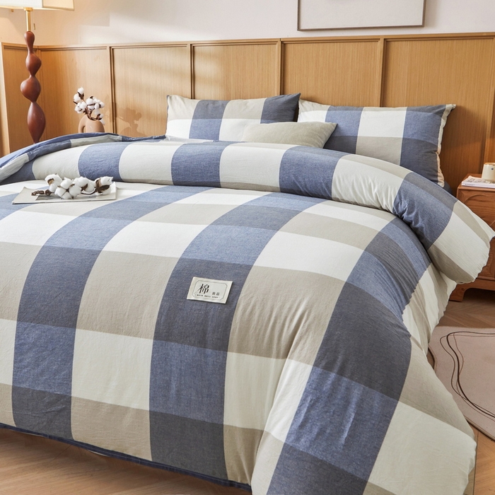 91家纺网 家纺一手货源 找家纺 猎鹿人家纺 2025新款A类水洗棉可拆洗新疆棉花冬被 蓝灰大格