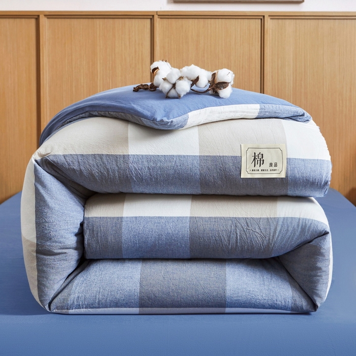 91家纺网 家纺一手货源 找家纺 猎鹿人家纺 2025新款A类水洗棉可拆洗新疆棉花冬被 蓝灰大格
