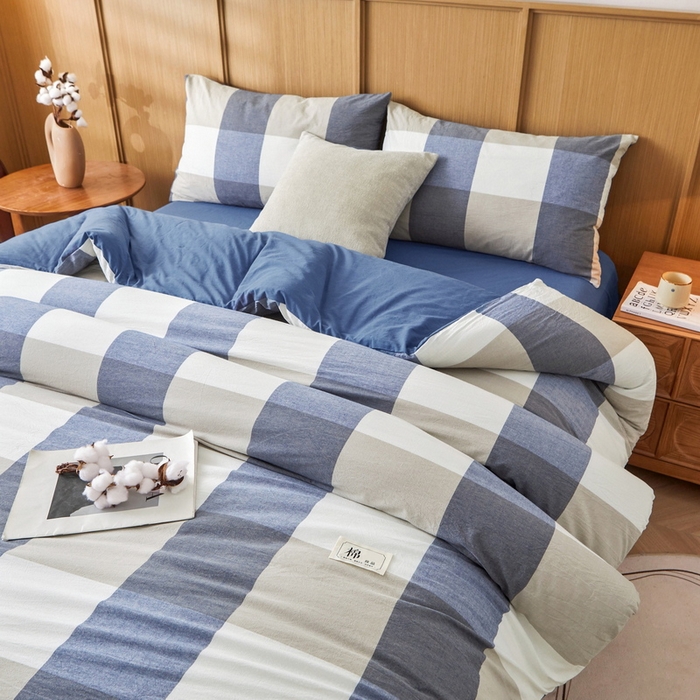 91家纺网 家纺一手货源 找家纺 猎鹿人家纺 2025新款A类水洗棉可拆洗新疆棉花冬被 蓝灰大格