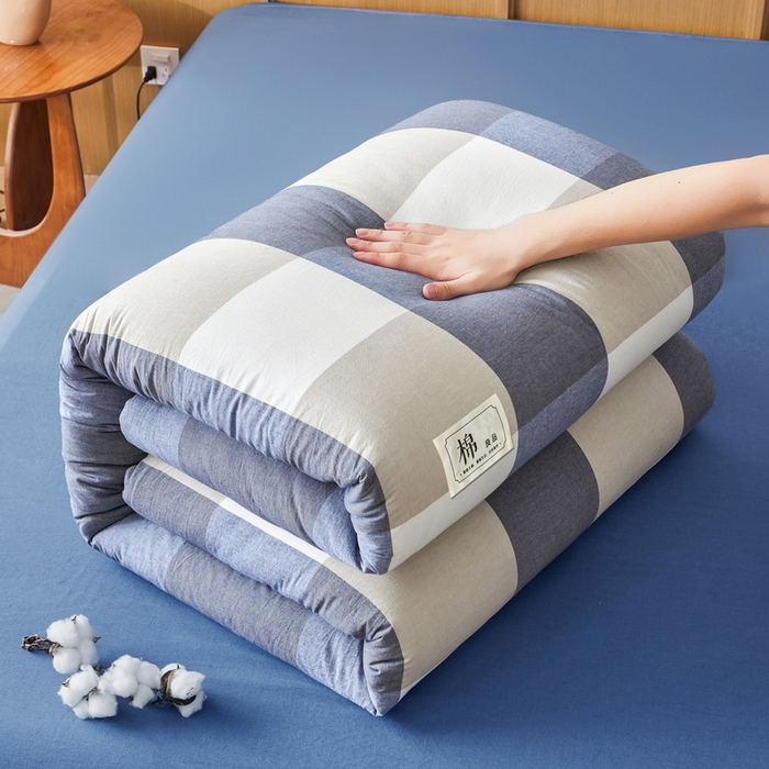 91家纺网 家纺一手货源 找家纺 猎鹿人家纺 2025新款A类水洗棉可拆洗新疆棉花冬被 蓝灰大格